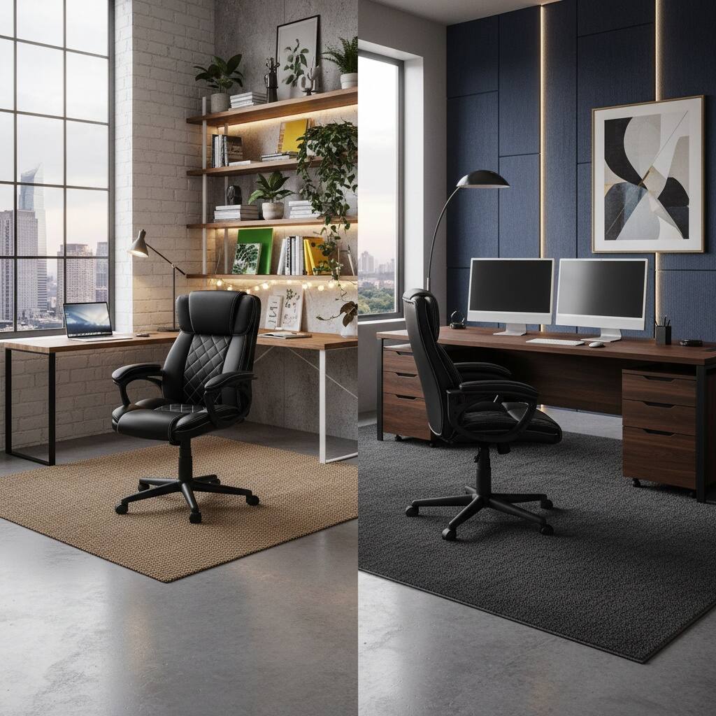 Alt View 5. Forest'nSky - Ergonomic High-Back Executive Chair, Black Faux Leather with Diamond Stitching & Lumbar Support - Black.