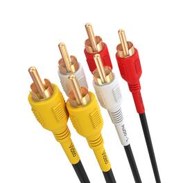 Cmple.com - Cmple - 3 RCA Cable 50 Feet Composite Three RCA Male to Male Audio Video Cables A/V Gold Plated Triple Plug - Black
