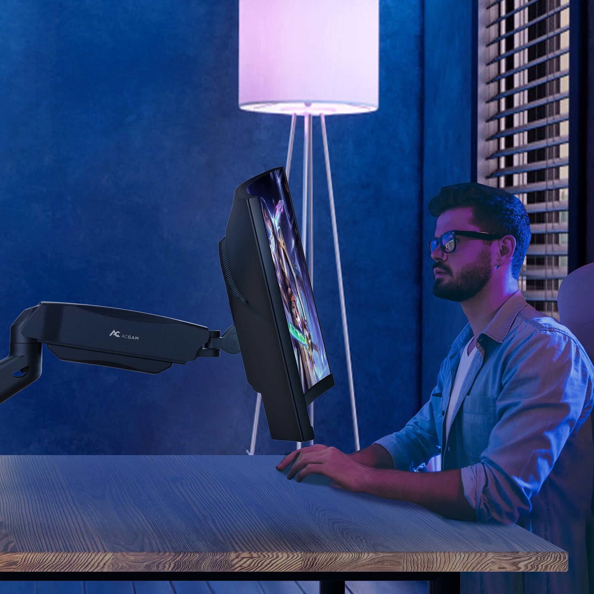 Alt View 26. ACGAM - Single Monitor Arm, Fully Adjustable Spring-Assisted Monitor Desk Mount for Computer Screen 17-32 Inch and 4.4-19.8 lbs - Matte Black.