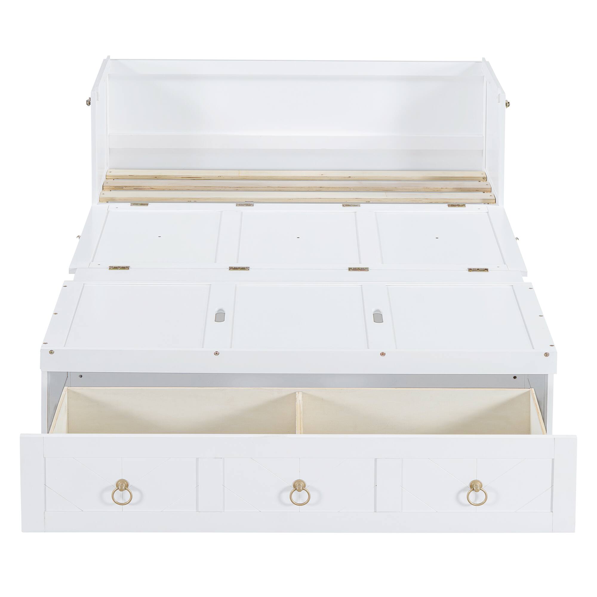 Alt View 1. Tiramisubest - Full Size White Murphy Bed with USB, Drawer - Space-Saving, Sturdy, Easy Assembly - White.