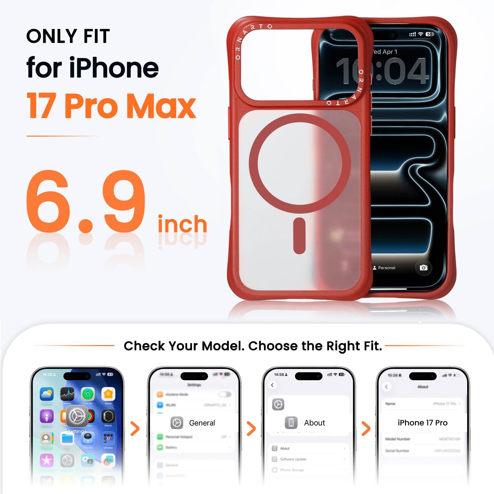 ONLY FIT for iPhone 17 Pro Max  
6.9 inch  
Check Your Model. Choose the Right Fit.