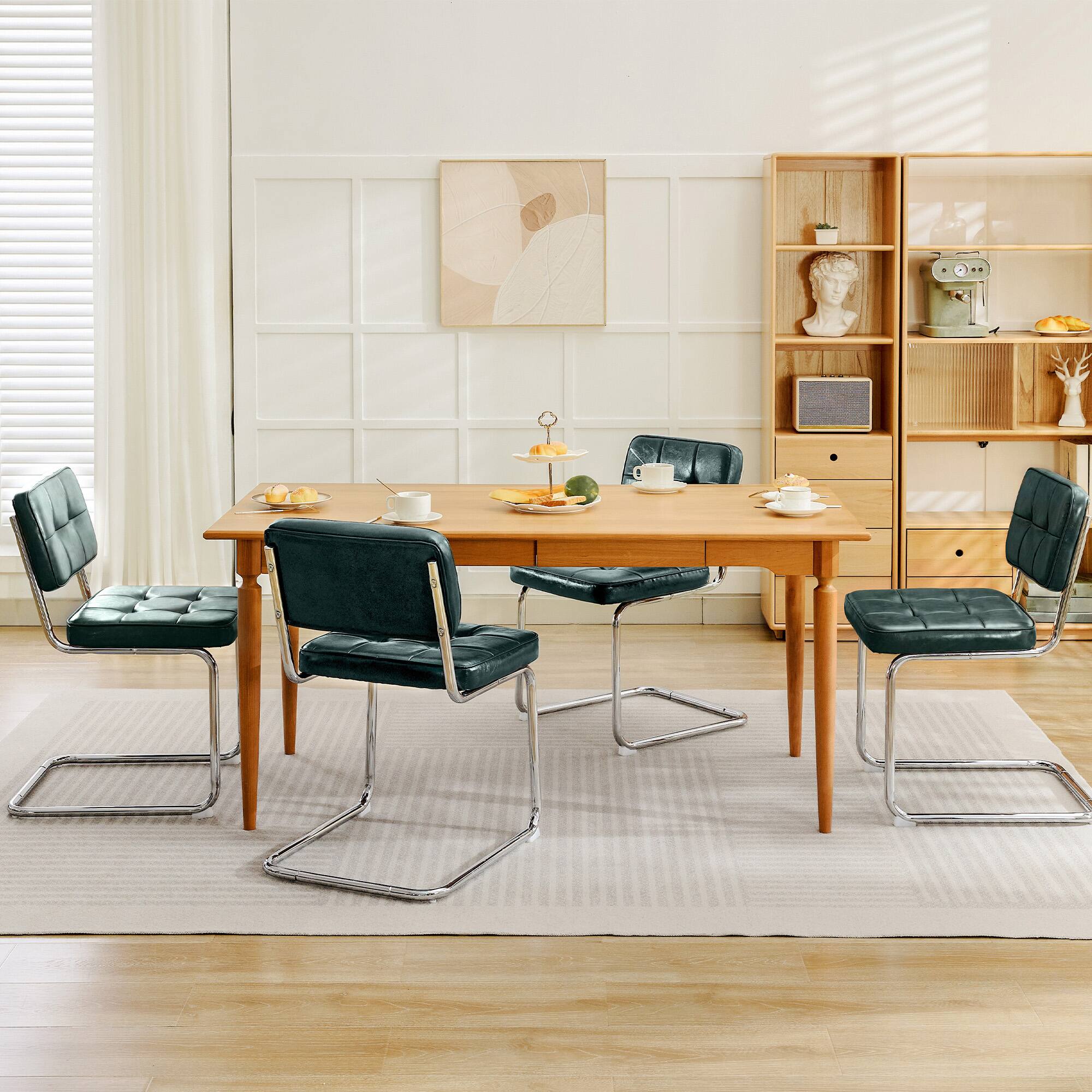 Alt View 2. KERDOM - Armless Mid-Century Style Dining Chairs Set of 2, Strudy PU Leather Side Chairs for Kitchen Restaurant, 200lbs Load - Green.