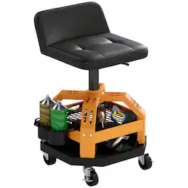 Homcom - Creeper Garage Stool, 300 LBS Capacity Mechanic Stool with 360° Wheels, Tool Tray - Yellow