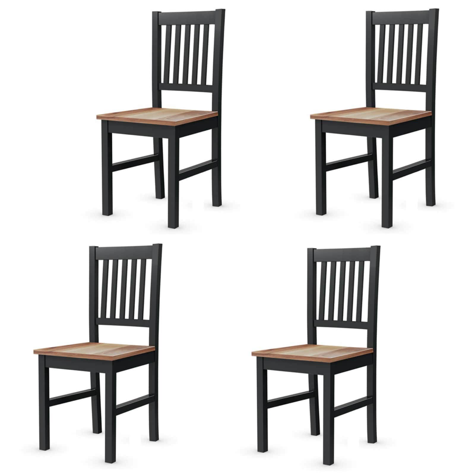 Front. Costway - Costway Set of 4 Dining Chair Kitchen Spindle Back Side Chair with Solid Wooden Legs - Black Base and Walnut Seat.