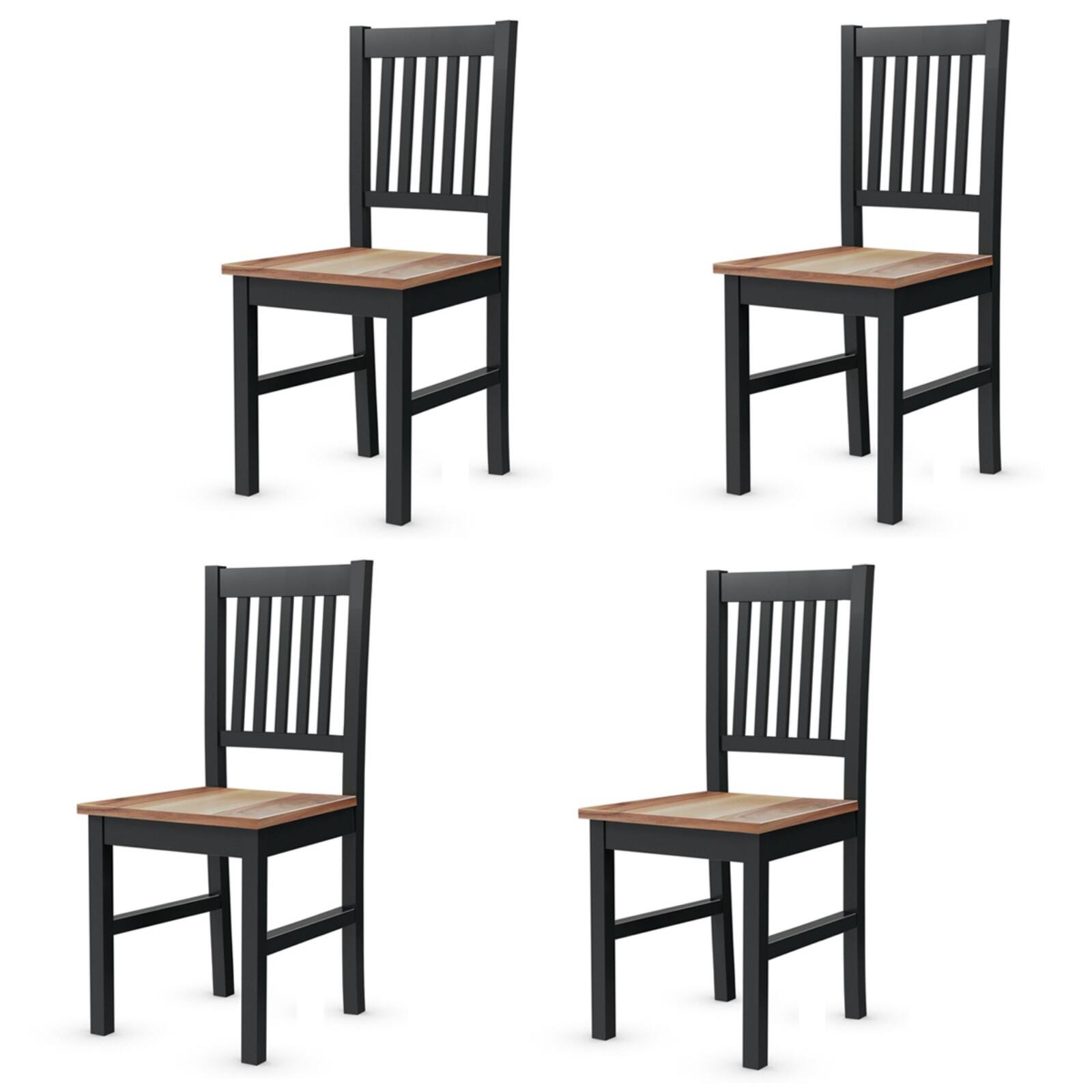 Front. Costway - Costway Set of 4 Dining Chair Kitchen Spindle Back Side Chair with Solid Wooden Legs - Black Base and Walnut Seat.