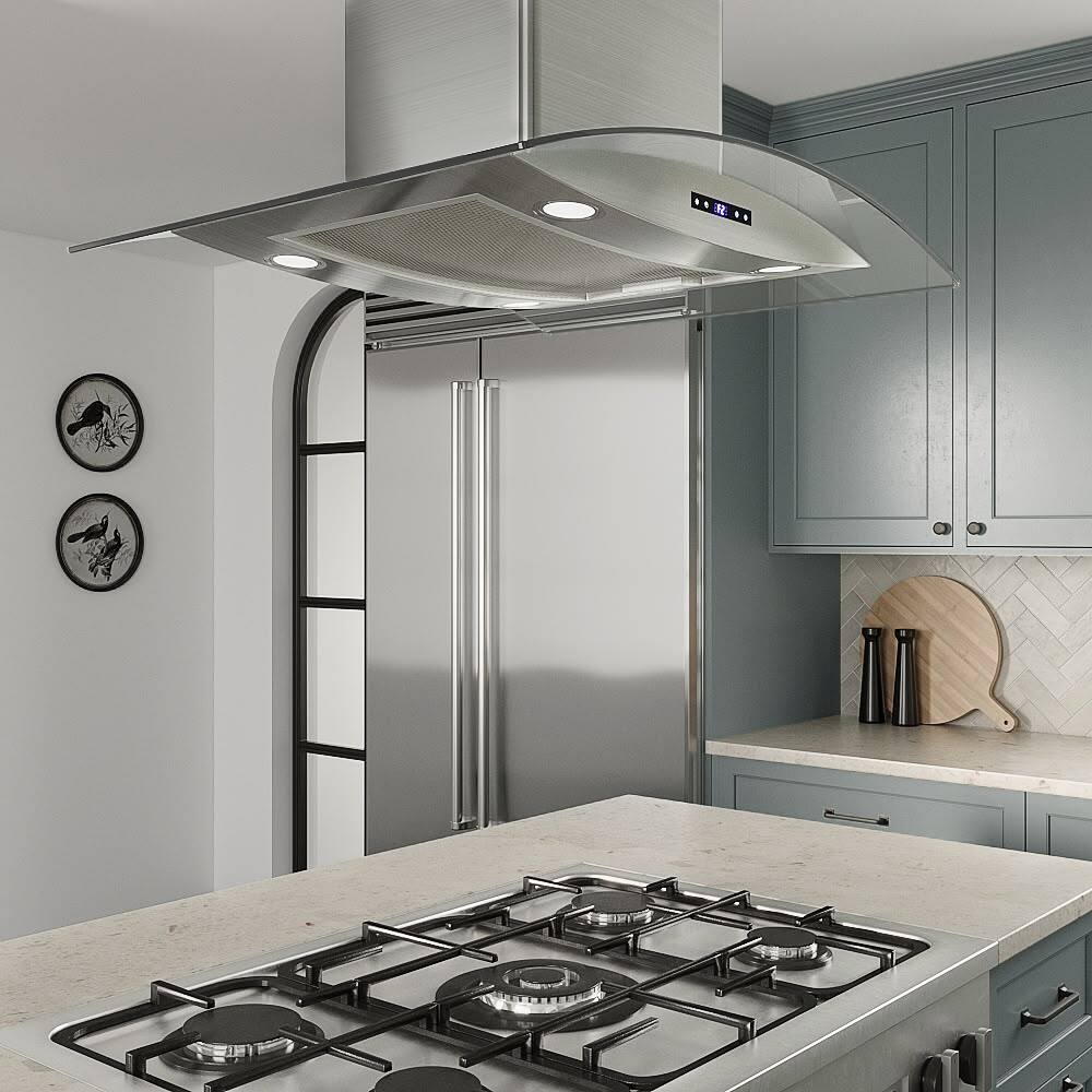 Back. Streamline - 30 in. Maddaloni Ductless Island 350 CFM Range Hood, Mesh Filters, Touchpad Control, LED Lights - Brushed Stainless Steel.