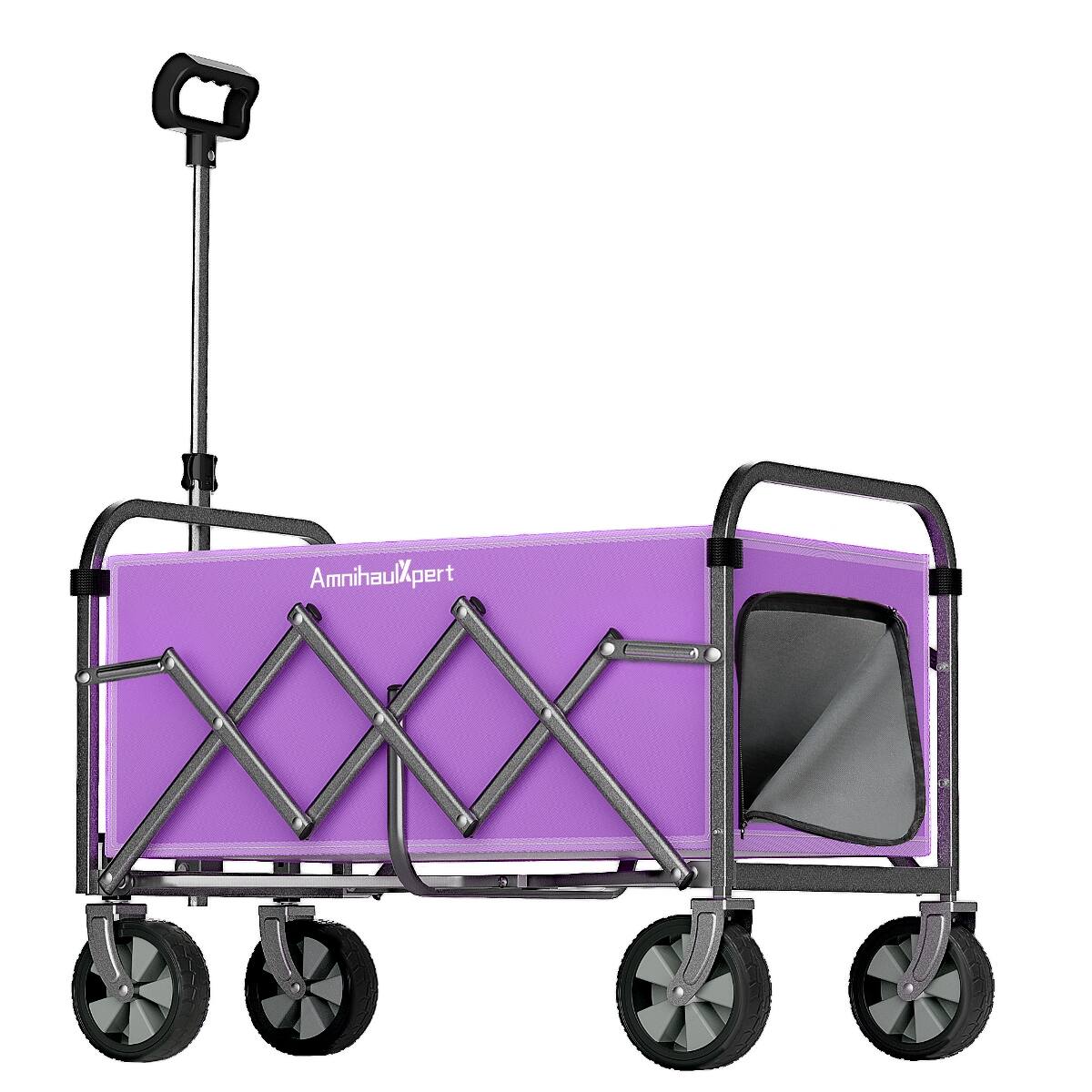 Alt View 8. Loheer - Loheer Heavy Duty Collapsible Wagon with Adjustable Handle and All Terrain Wheels, Purple.