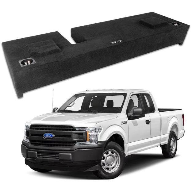 Front. NVX - 2009-2018 Ford F-150 Extended Cab - Custom-Fit Empty Dual 12" Sealed Subwoofer Enclosure - Black.