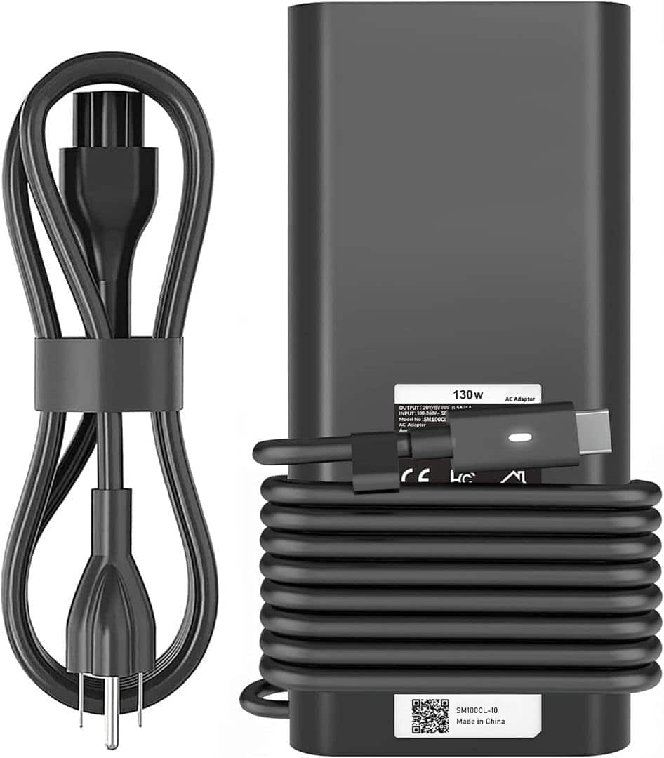 Core Tech - 130W USB-C Laptop Charger for Dell XPS 15/17, Precision & Latitude Series with Power Cord - Black