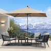 Front. PURPLE LEAF - 8 ft. Square Patio Market Umbrella with Base Outdoor Table Umbrella Tilt Aluminum Frame Sun Shade for Garden Deck Pool - Taupe.