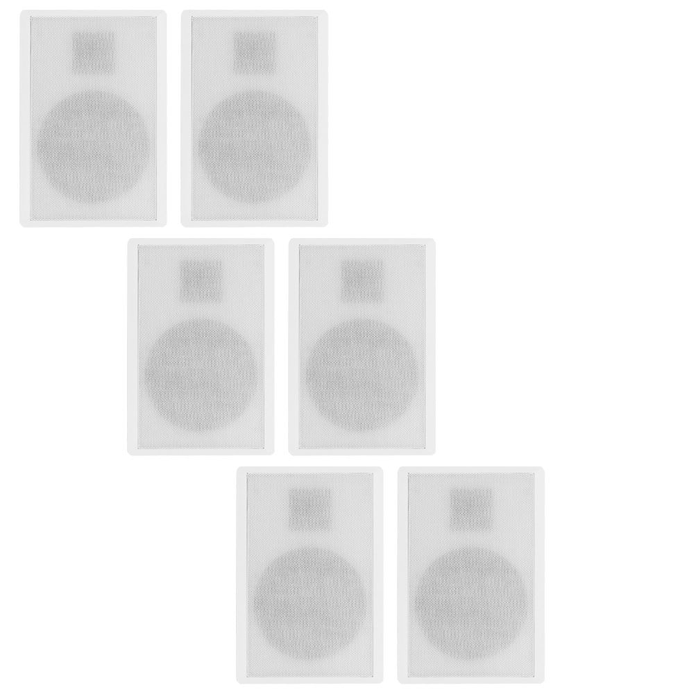 Acoustic Audio by Goldwood - SLM1W Mountable On Wall Slim Speakers Home Theater Wired 3 Pair Pack - White