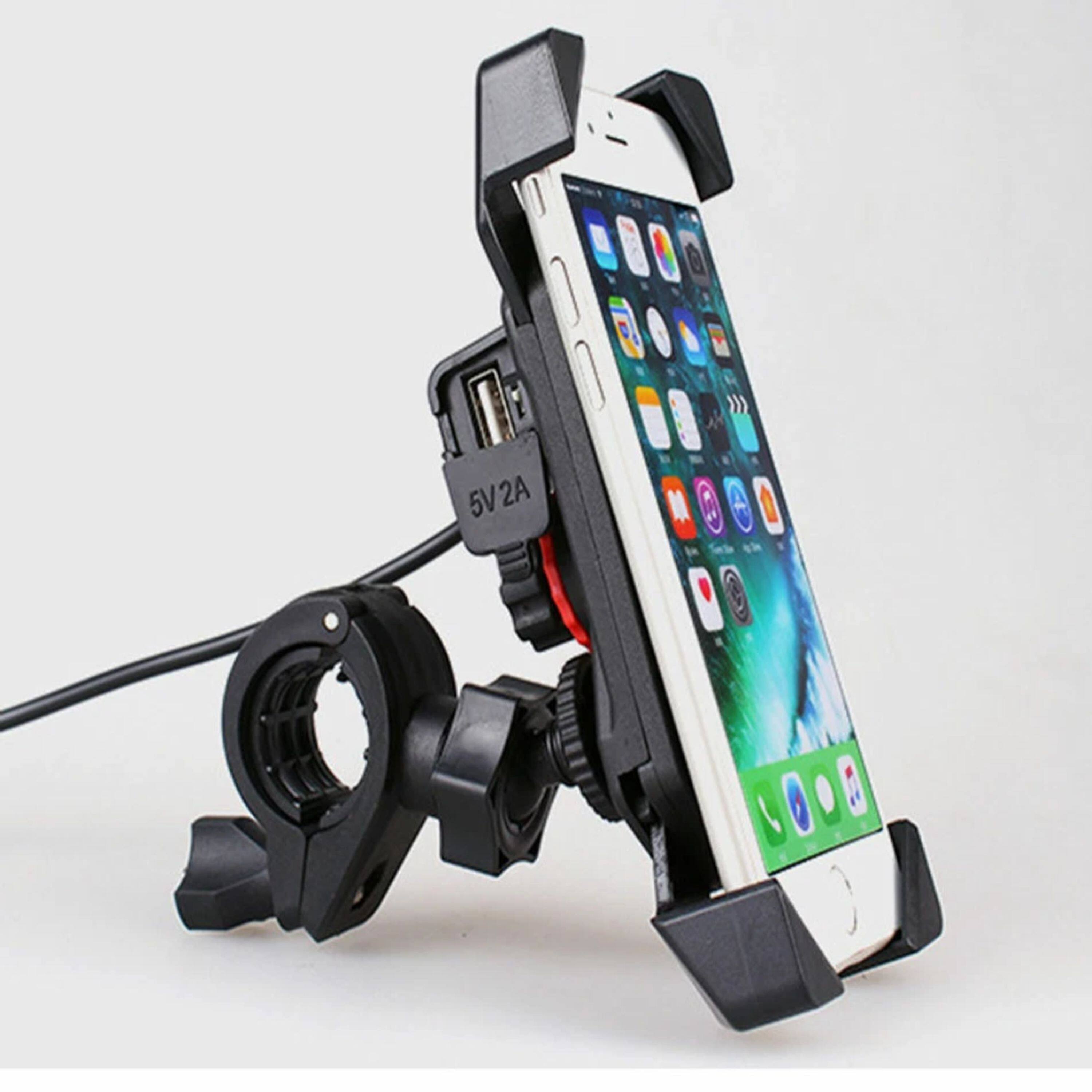 Left. Kitcheniva - Motorcycle Bike ATV Cell Phone GPS Handlebar Mirror Mount Holder USB Charger - Black.