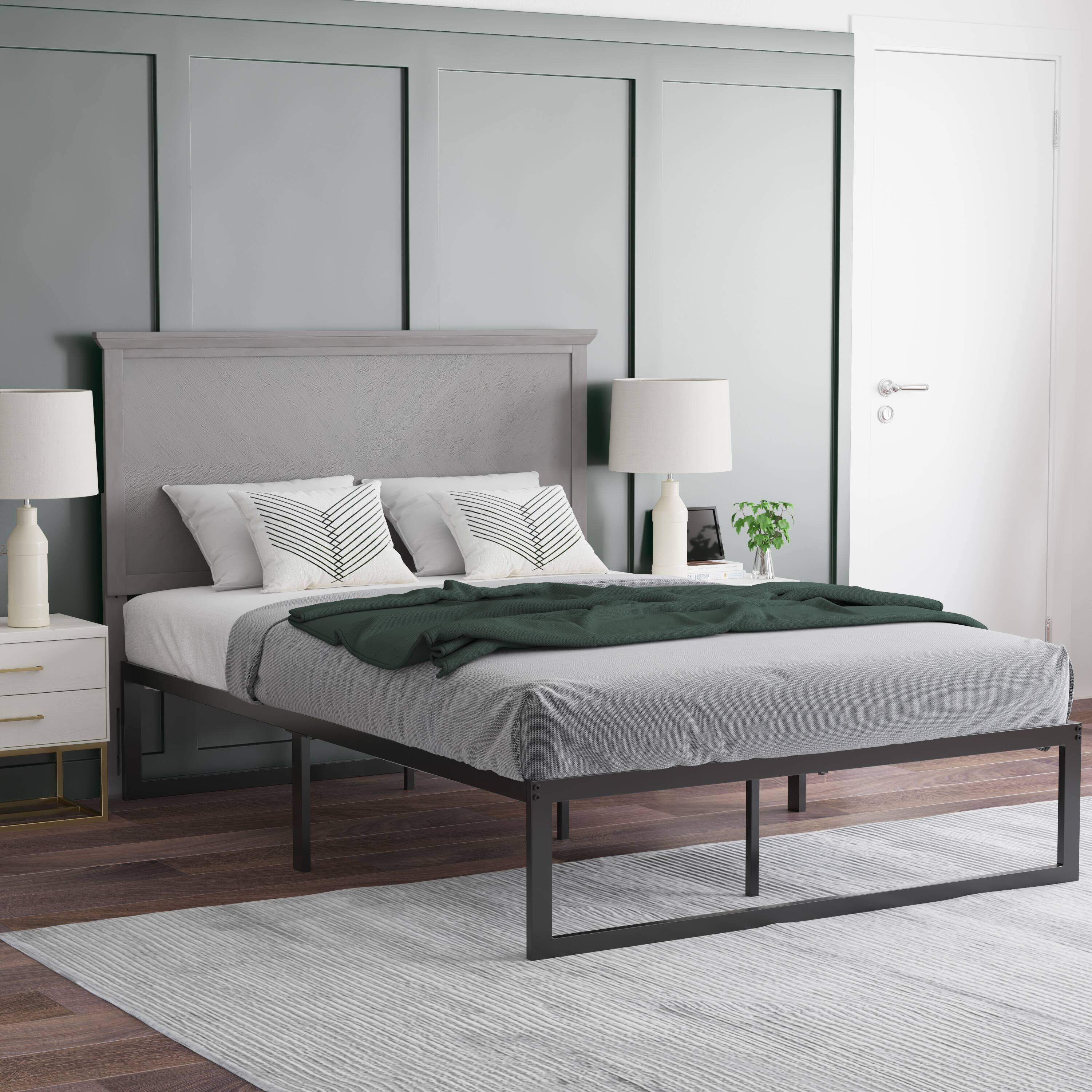 Alt View 4. Emma + Oliver - Frenti Herring Bone Wooden Adjustable Headboard Only - Gray Wash.