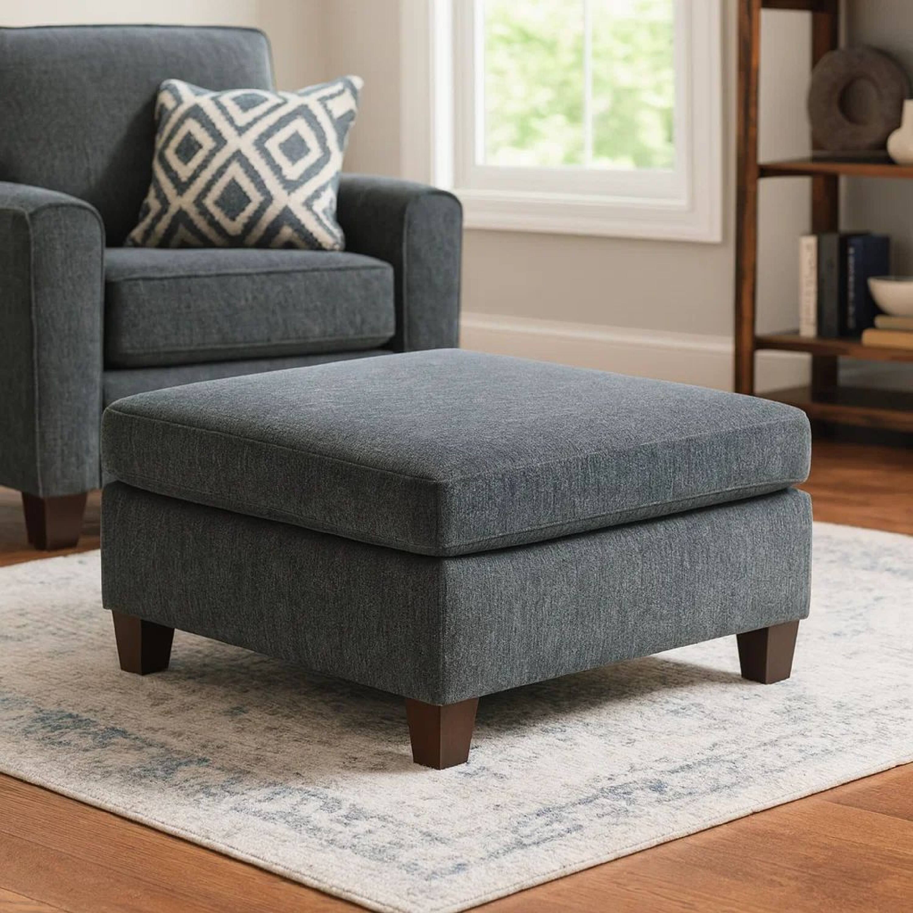 Alt View 5. Manhattan Lane - 37 Inches Fabric Upholstered Wooden Ottoman - Gray.