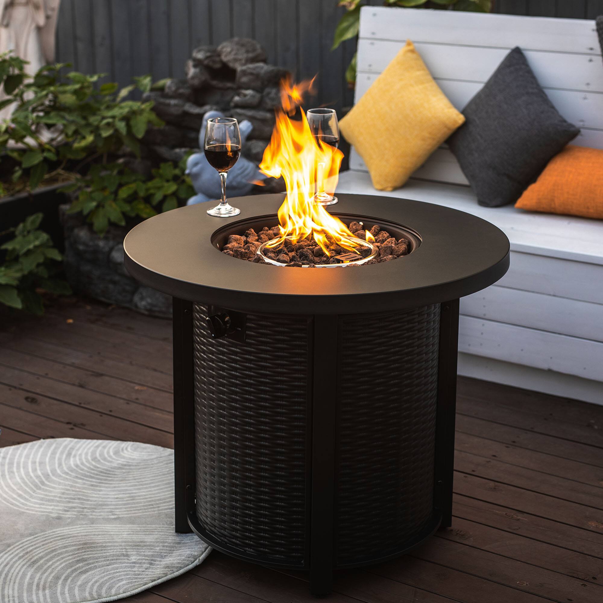 Front. Aukfa - 30" Propane Gas Fire Pit Table - 50000 BTU Round Steel Fire Pit for Patio Deck & Courtyard.
