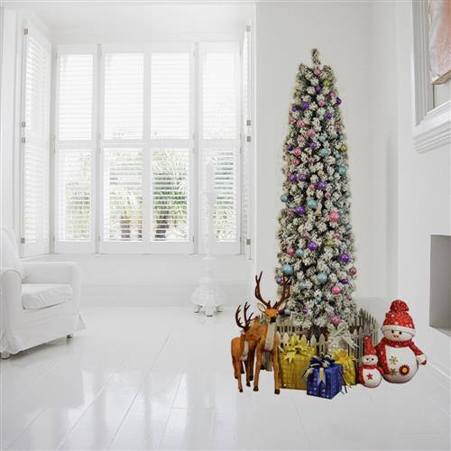 Alt View 5. Winado - 7.5FT Pencil Christmas Tree Skinny Snow Flocked with Hinged, Sturdy Stand Artificial for Indoor Holiday Party Decoration - Snowy Green.