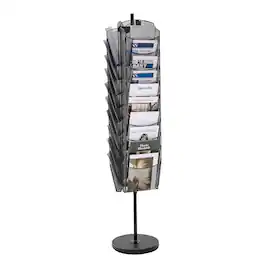 VEVOR - Rotating Brochure Display Rack, 30 Pockets Mesh Magazine Literature Display Stand, Portable Floor Standing Magazine Rack - Black
