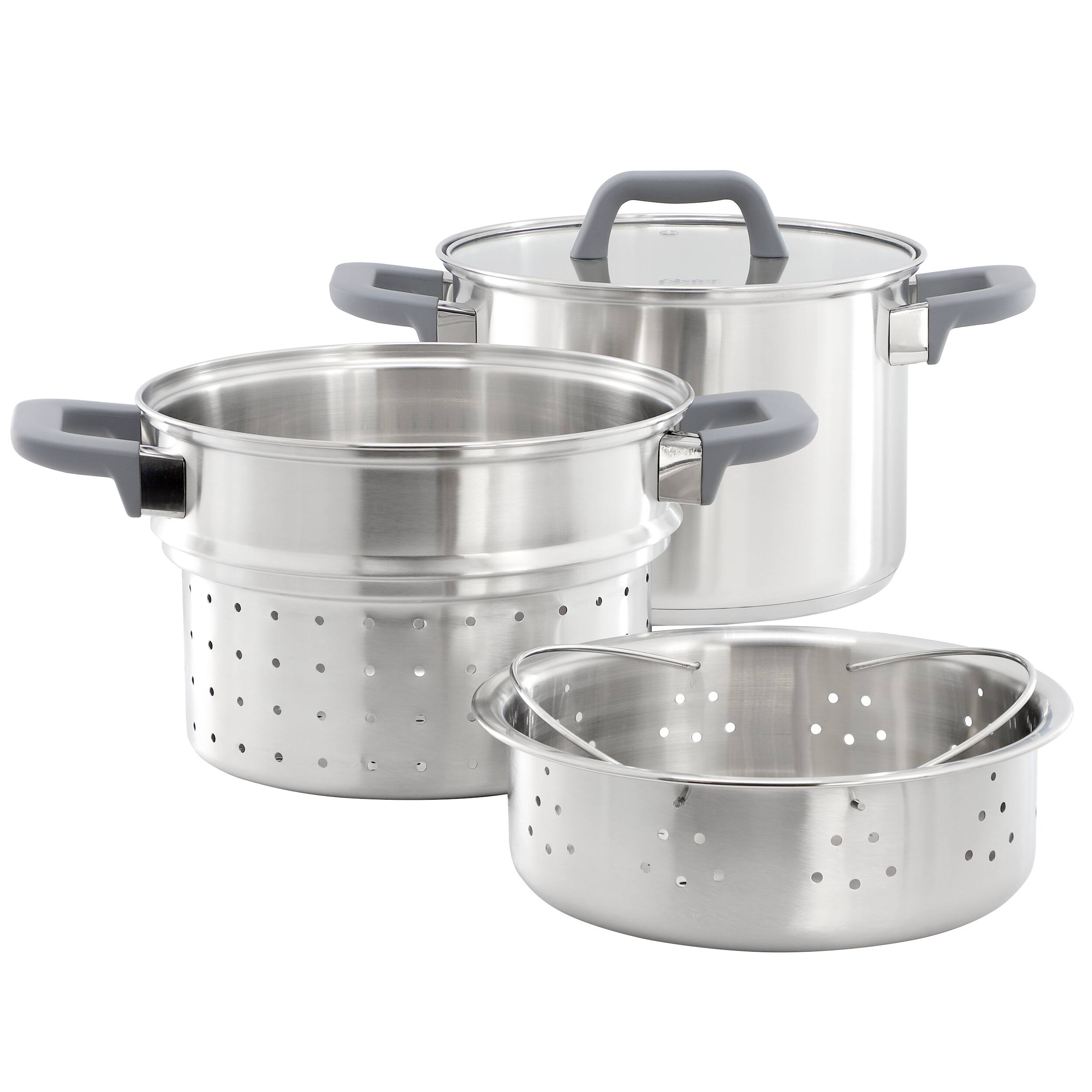 Front. Oster - Oster Beauford 4 Piece 5 Quart Stainless Steel Stock Pot with Inserts - Silver.