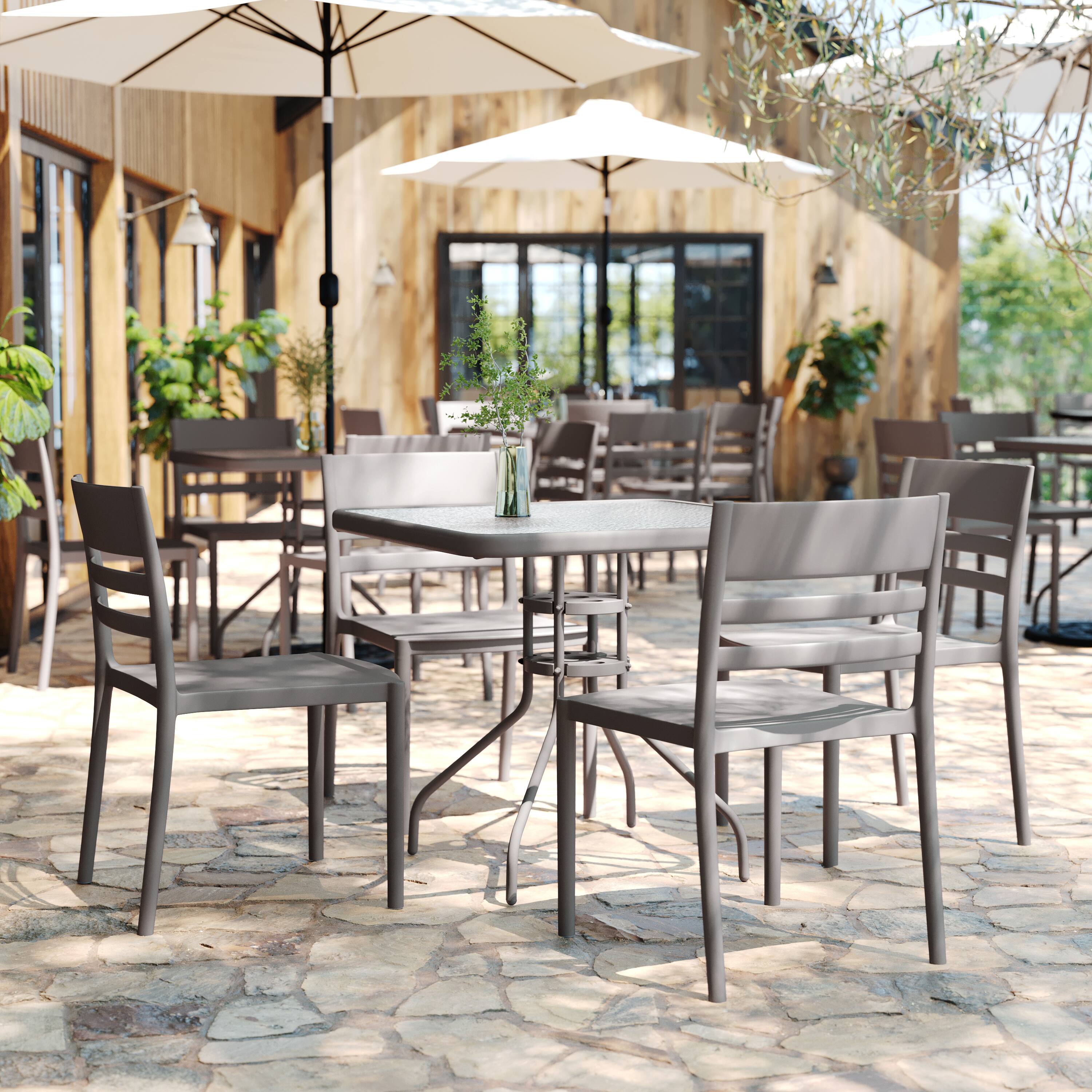 Alt View 1. Flash Furniture - Bridgeport Indoor-Outdoor Stacking Patio Chair with Slatted Backrest, Commercial All-Weather Resin Chair in Gray - Gray.
