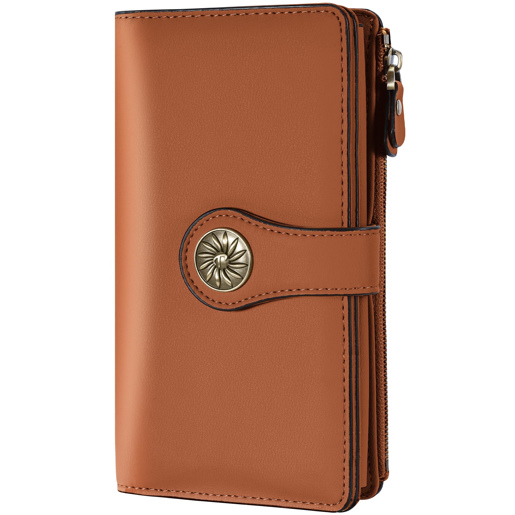 Front. Jadie Link - Women's Wallet Rfid Blocking Trifold Clutch Large Capacity Credit Card Holder Travel Purse Security: make possible yo... - ReNapa Tan.