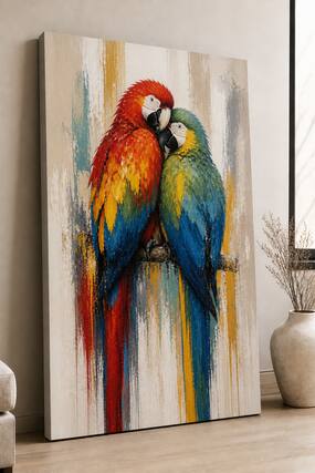 Front. FC Design - Large Ready-to-Hang 24x36"- Colorful Parrot Couple Art Painting Home Wall Décor - MultiColor.