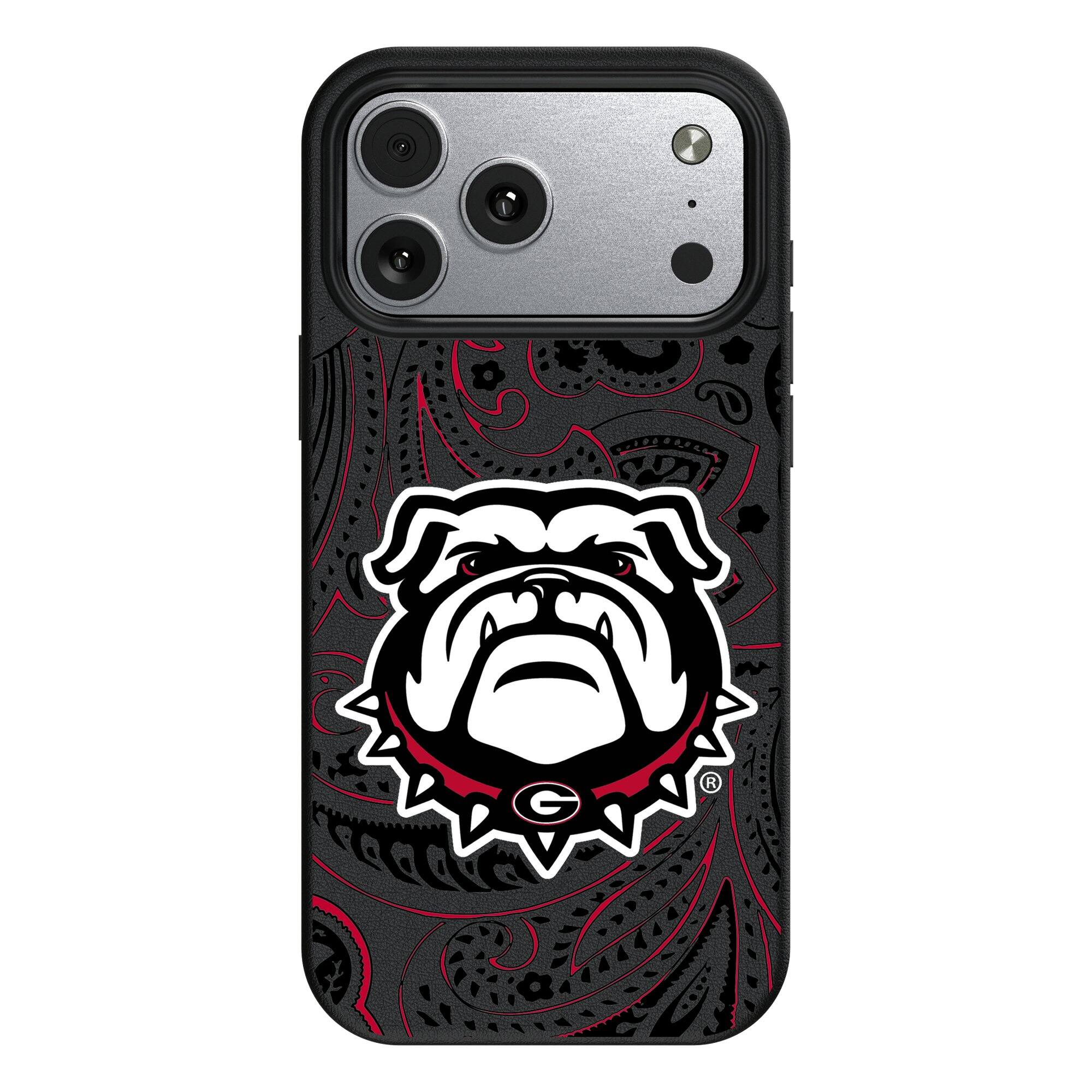 Front. Keyscaper - Georgia Bulldogs Paisley iPhone Magnetic Bump Case - 16 Pro - Black.