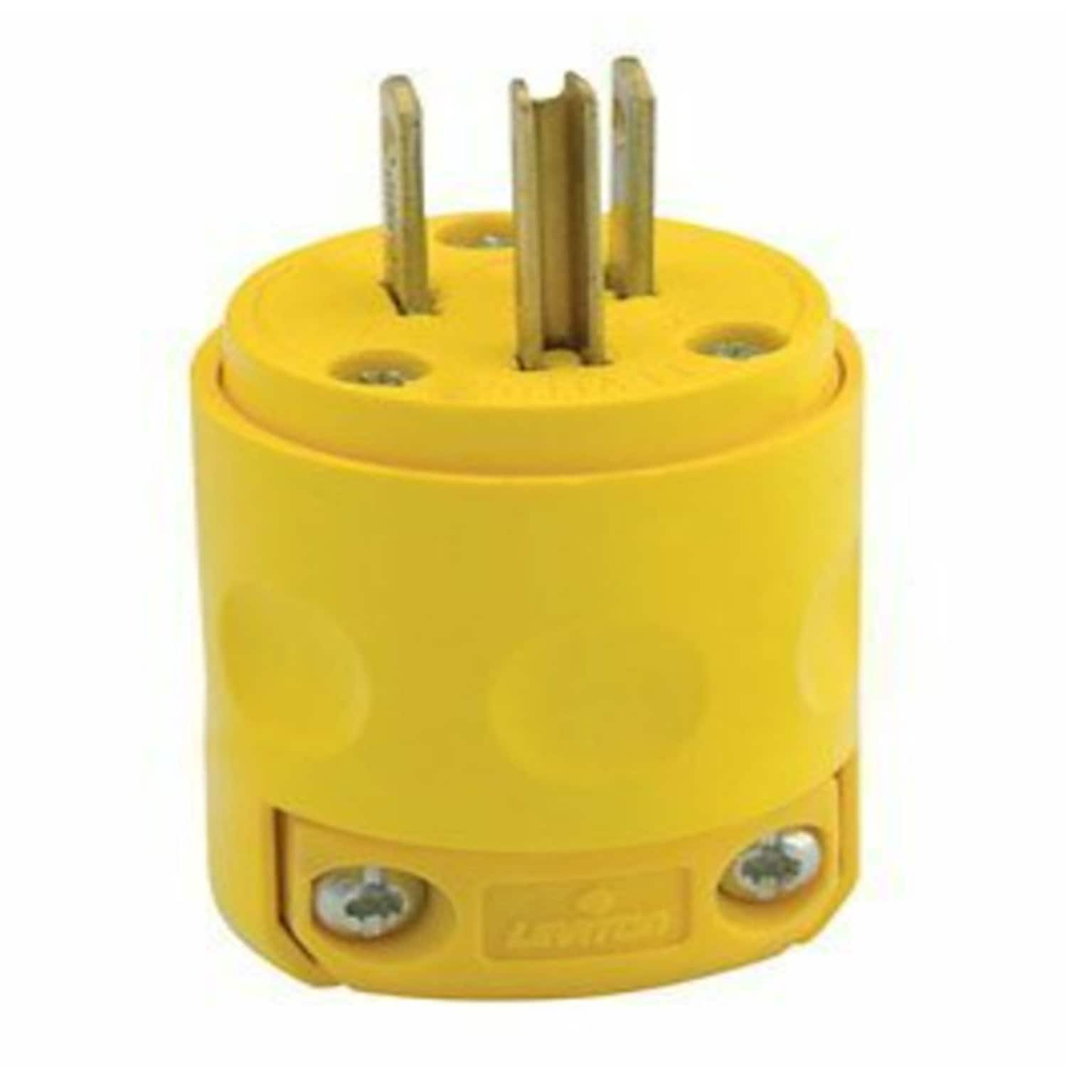 Leviton - Residential PVC Ground/Straight Blade Plug 5-15P 18-12 AWG 2 Pole 3 Wire - Yellow