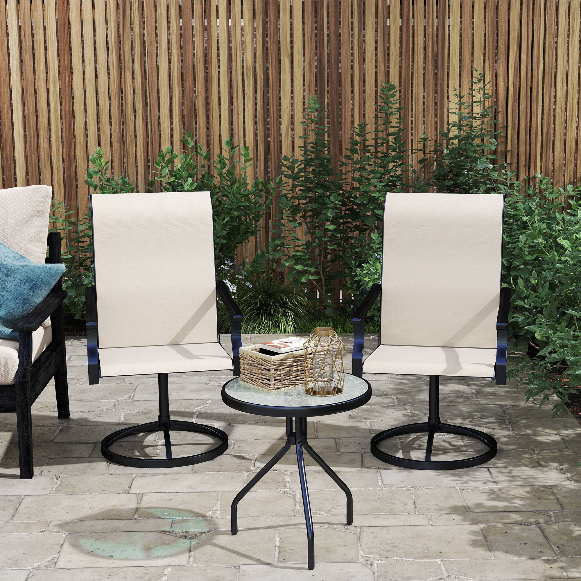 Alt View 7. Outsunny - Outdoor Patio Swivel Chairs Set of 2, High Back Patio Dining Chairs with All-Weather Mesh Fabric and Metal Frame - Beige.