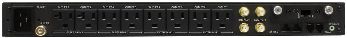 AC INLET  
GROUND  
OUTLET 8  
OUTLET 7  
OUTLET 6  
OUTLET 5  
OUTLET 4  
OUTLET 3  
OUTLET 2  
OUTLET 1  
FILTER BANK 4  
FILTER BANK 3  
FILTER BANK 2  
FILTER BANK 1  
CATV/SAT 1  
CATV/SAT 2  
DC TRIGGER  
FILTER BANK  
LAN CAT 5  
TELCO