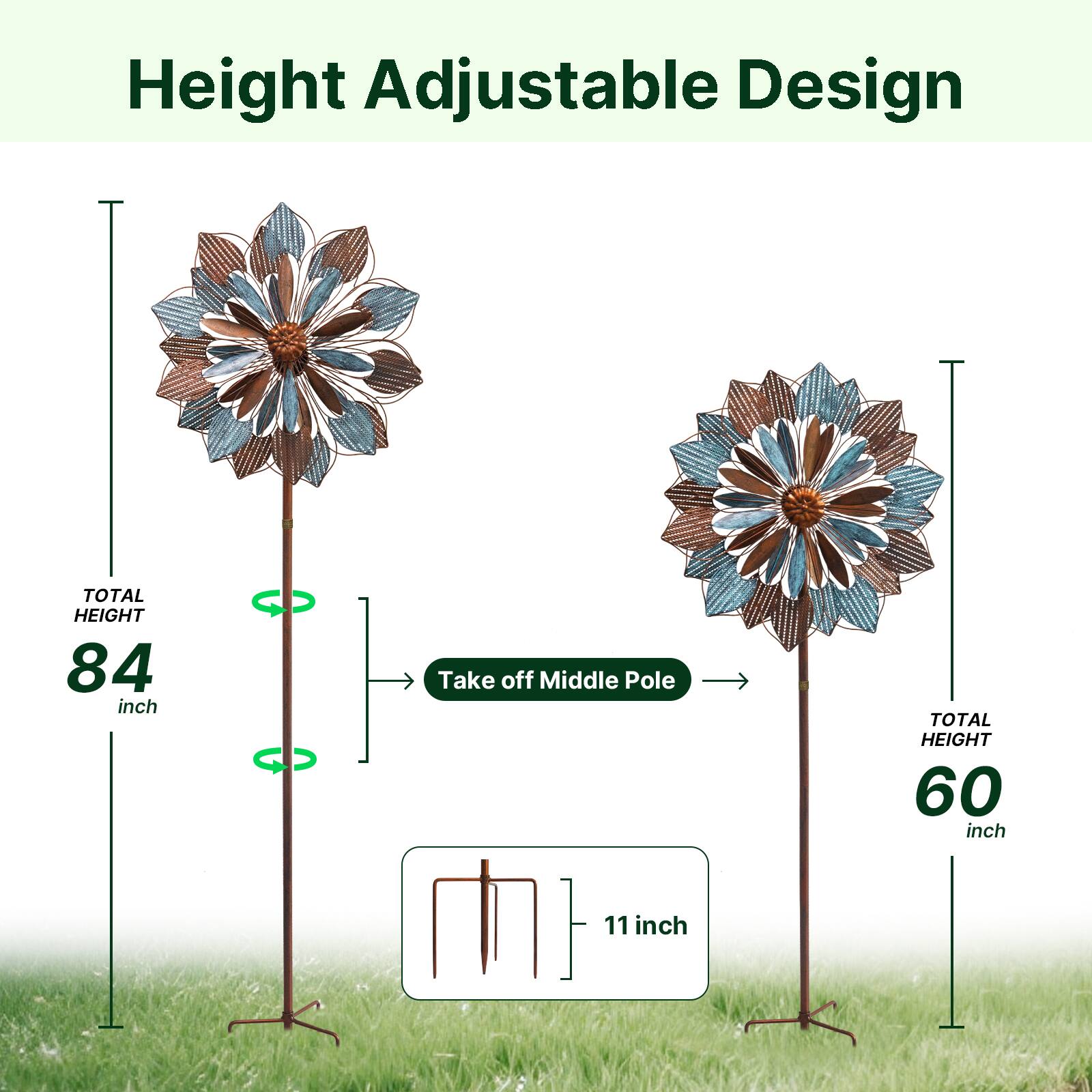 Height Adjustable Design

- TOTAL HEIGHT: 84 inch
- Take off Middle Pole
- TOTAL HEIGHT: 60 inch
- 11 inch