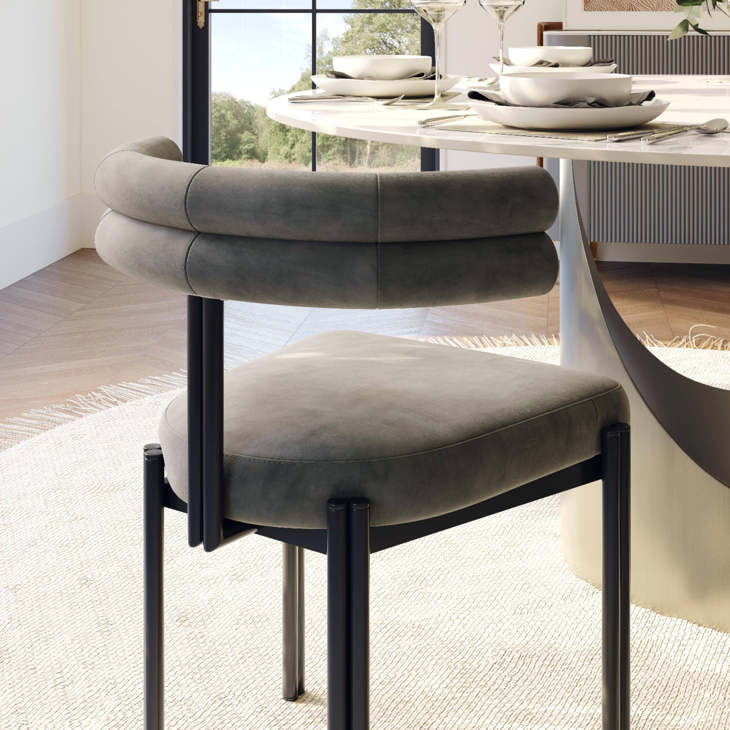 Alt View 2. POVISON - Modern Velvet Upholstered Dining Chairs Set of 2, Gray Side Chairs, Fully Assembled - Gray & Black.