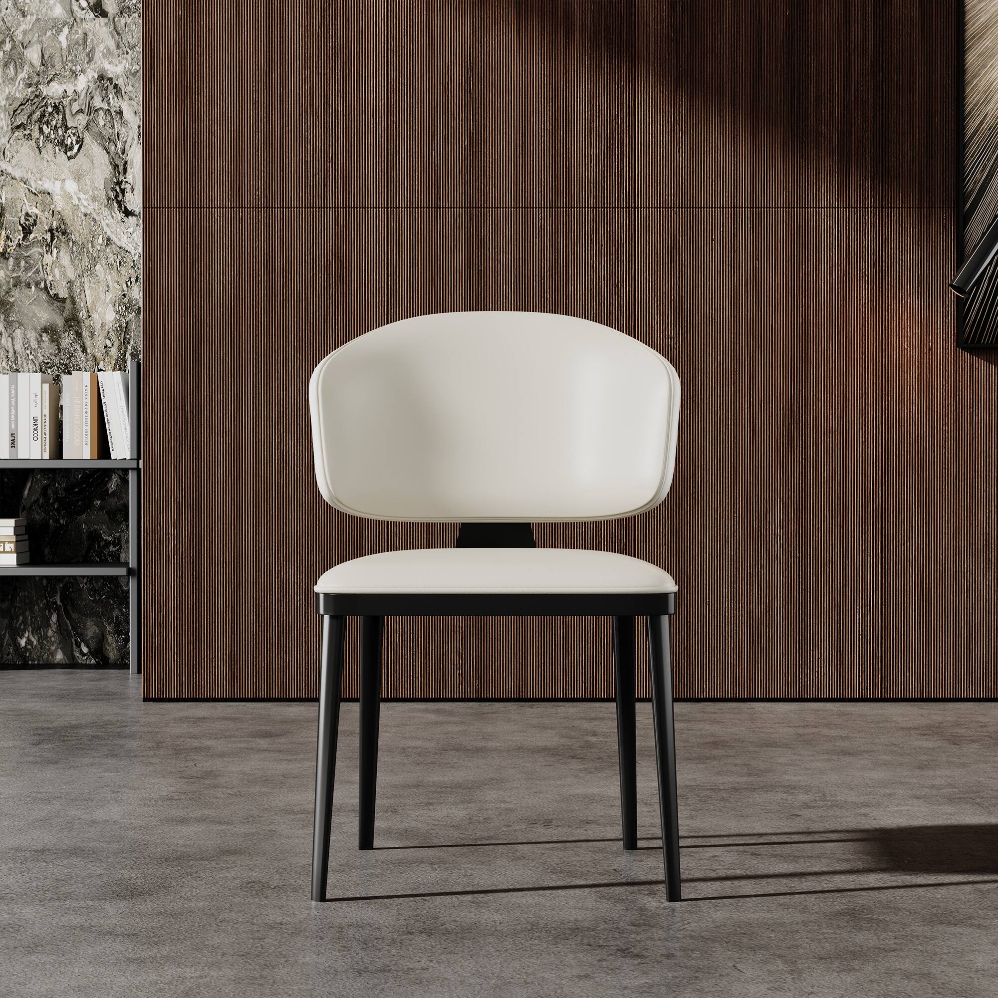 Left. luck idea - Dining Chairs Set of 2 Leather Upholstery Metal Stand - Off-white.