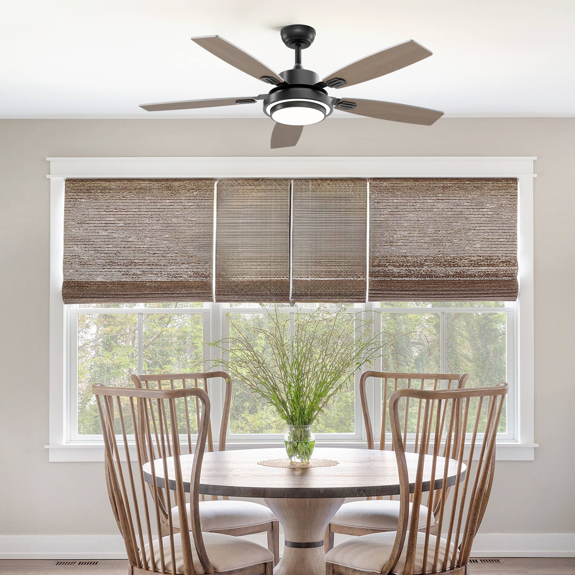 Angle. Siljoy - 52 in Modern Black Ceiling Fan LED Light Remote Reversible 5 Gray and Oak Blades for Bedroom Living Room Patio - Black.