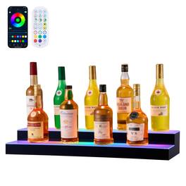 VEVOR - LED Lighted Liquor Bottle Display, 2 Tiers 30 inches, Supports USB, Acrylic Illuminated Home Bar Shelf Display - Black + White