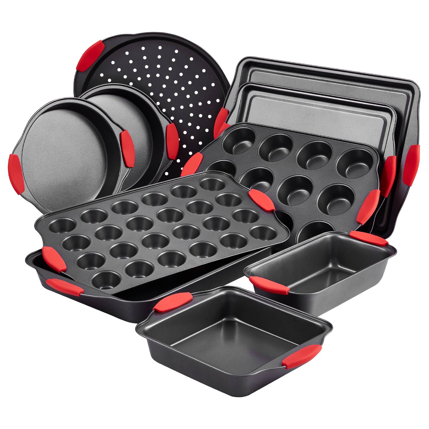 VEVOR - Baking Pans Set, 10-Piece, Nonstick Carbon Steel Cookware Sheets & Trays, Stackable Kitchen Oven Bakeware Cooking Sets - Charcoal Black