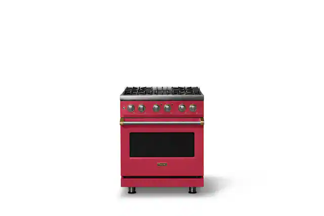 Front. Viking - 30"W. 4 Burner Pro5S 4.7 Cu. Ft. Freestanding Sealed Dual Fuel Convection Range-Valentine/Brushed Brass - Valentine.