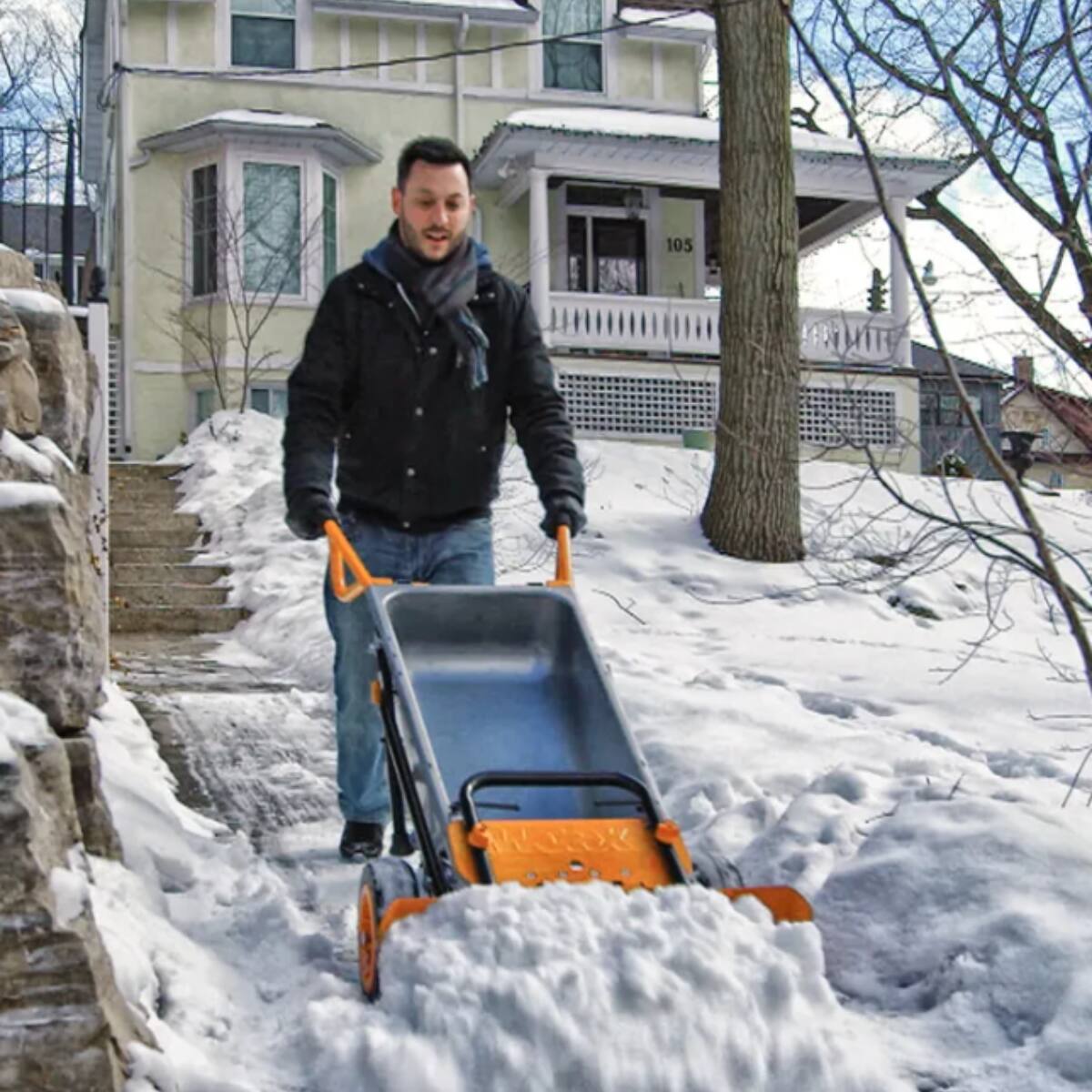 Left. WORX - Worx WA0230 Aerocart Wheelbarrow Snow Plow - Orange.