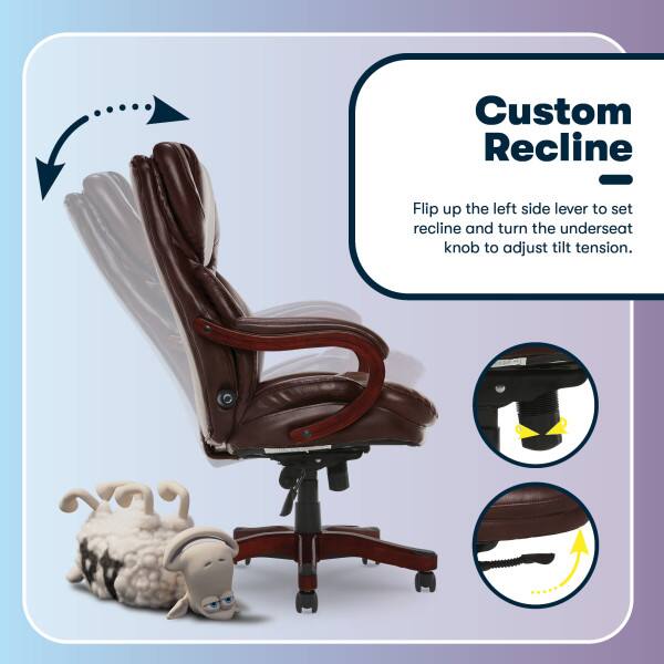 Custom Recline  
Flip up the left side lever to set recline and turn the underseat knob to adjust tilt tension.