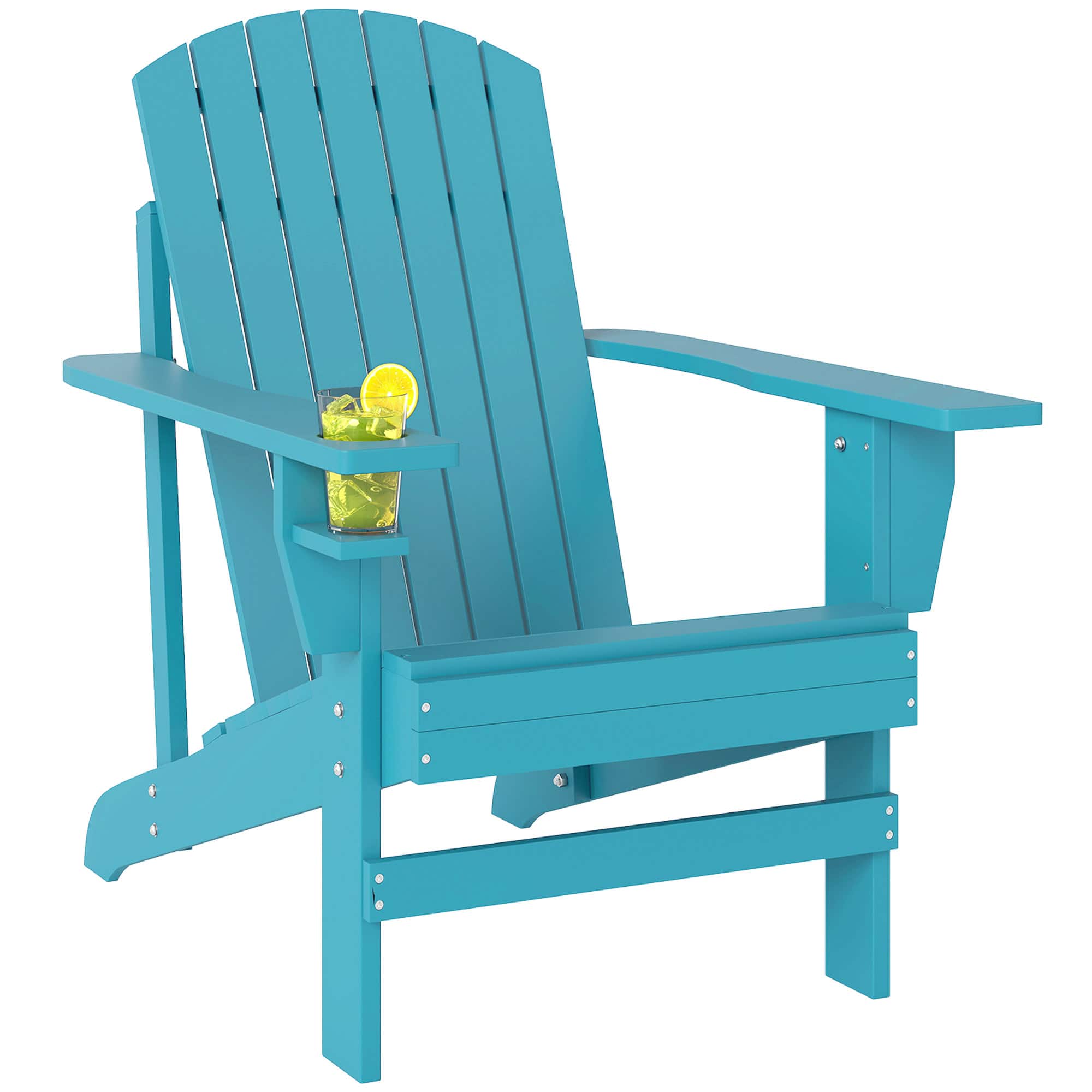 Outsunny - Adirondack Chair, Outdoor Fire Pit and Porch Seating, Classic Log Lounge w/ Built-in Cupholder - Sky Blue