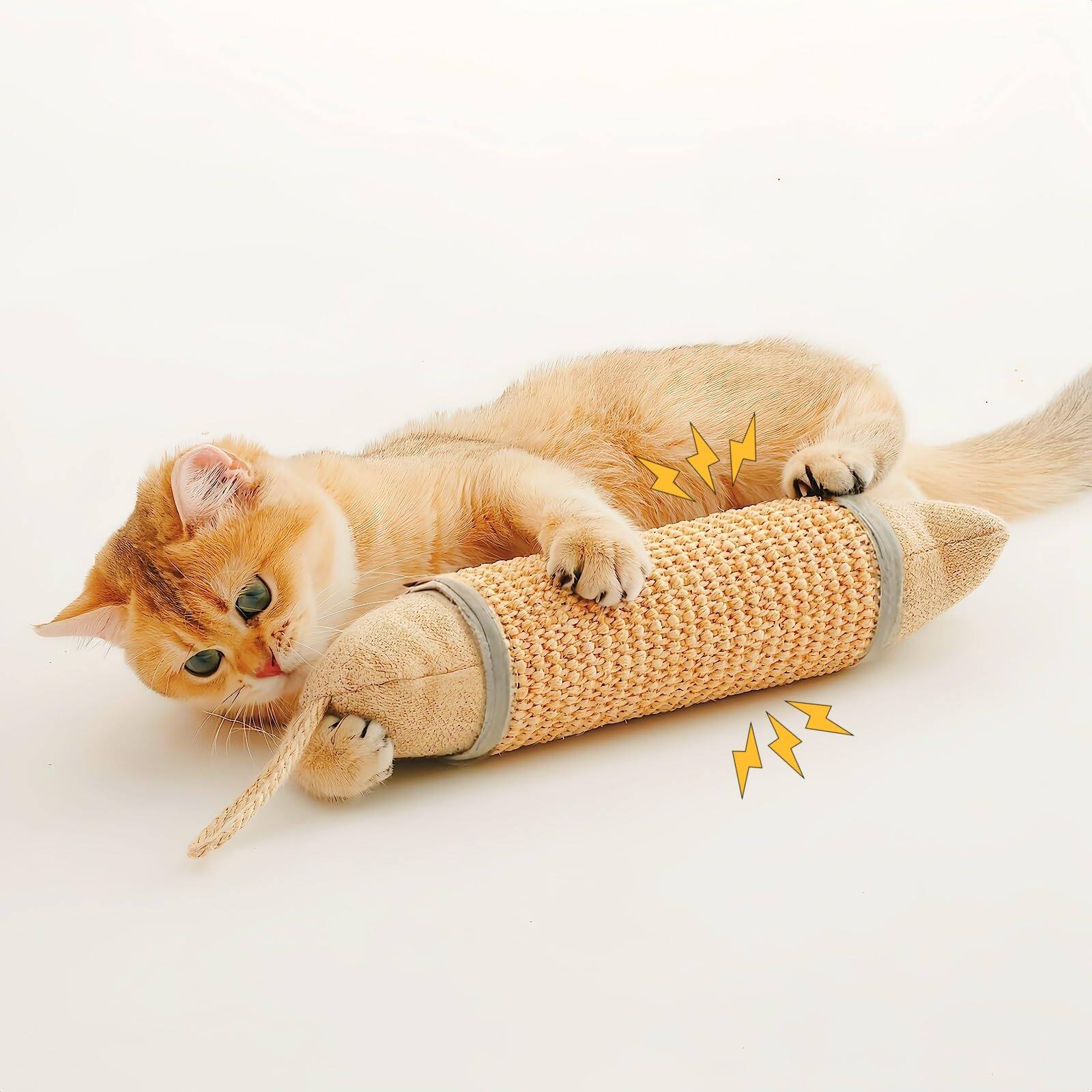 Front. Hirose Alice - teractive Cat Kicker Long Scratcher Sisal For Indoor Cats - Orange and Silver.