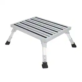 Camco - Folding Aluminum Step Stool, Adjustable Height for RV and Trailers - Silver