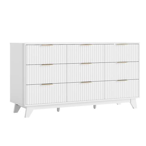Alt View 1. Winado - 57"L Fluted Chest of Dresser Drawers with 9 Drawers Wide Boho Wood Chest of Drawers Organizer for Living Room Bedroom - White.
