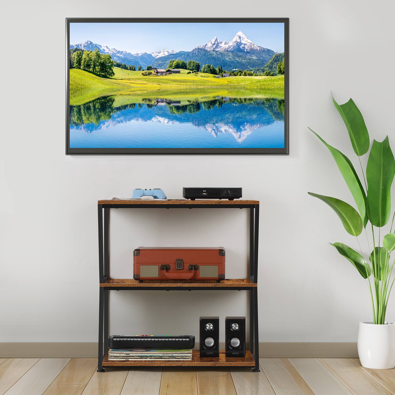 Alt View 2. Oumilen - 3-Tier Audio Equipment Stand with Brown Metal Frame and Wood Shelves - Brown.