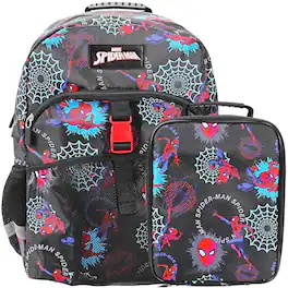 Marvel - Bioworld Spider-Man Superhero & Webs 16" Premium Backpack & Lunch Kit Set for Boys - Assorted Pre-Pack