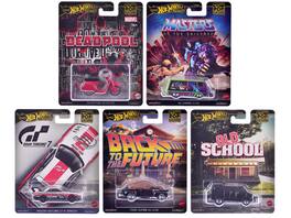 "Pop Culture 2025" 5 piece Set J "Premium Series" Diecast Model Cars by Hot Wheels - Multicolor