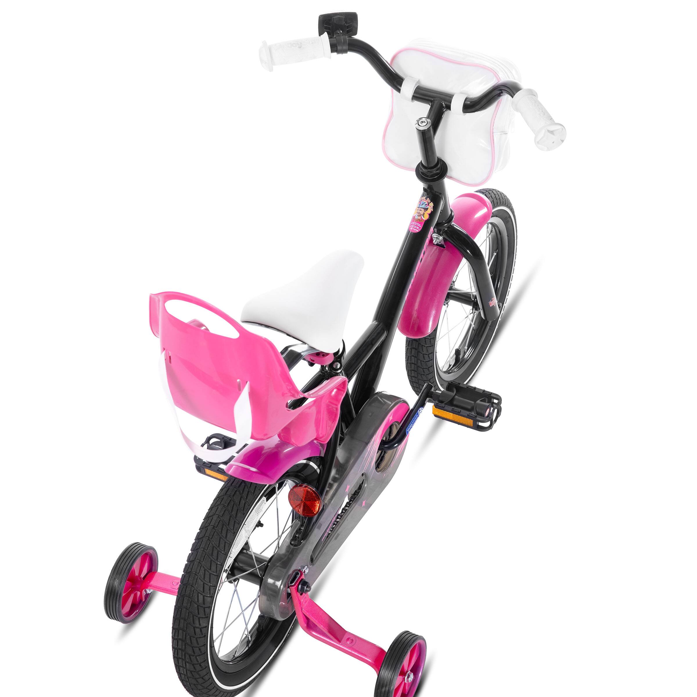 Alt View 4. JOYSTAR - JOYSTAR Zinnia 16" Kids Bike for Ages 4-7 Girls, Children's Bicycle with Training Wheels & Doll Seat, Black - Black.