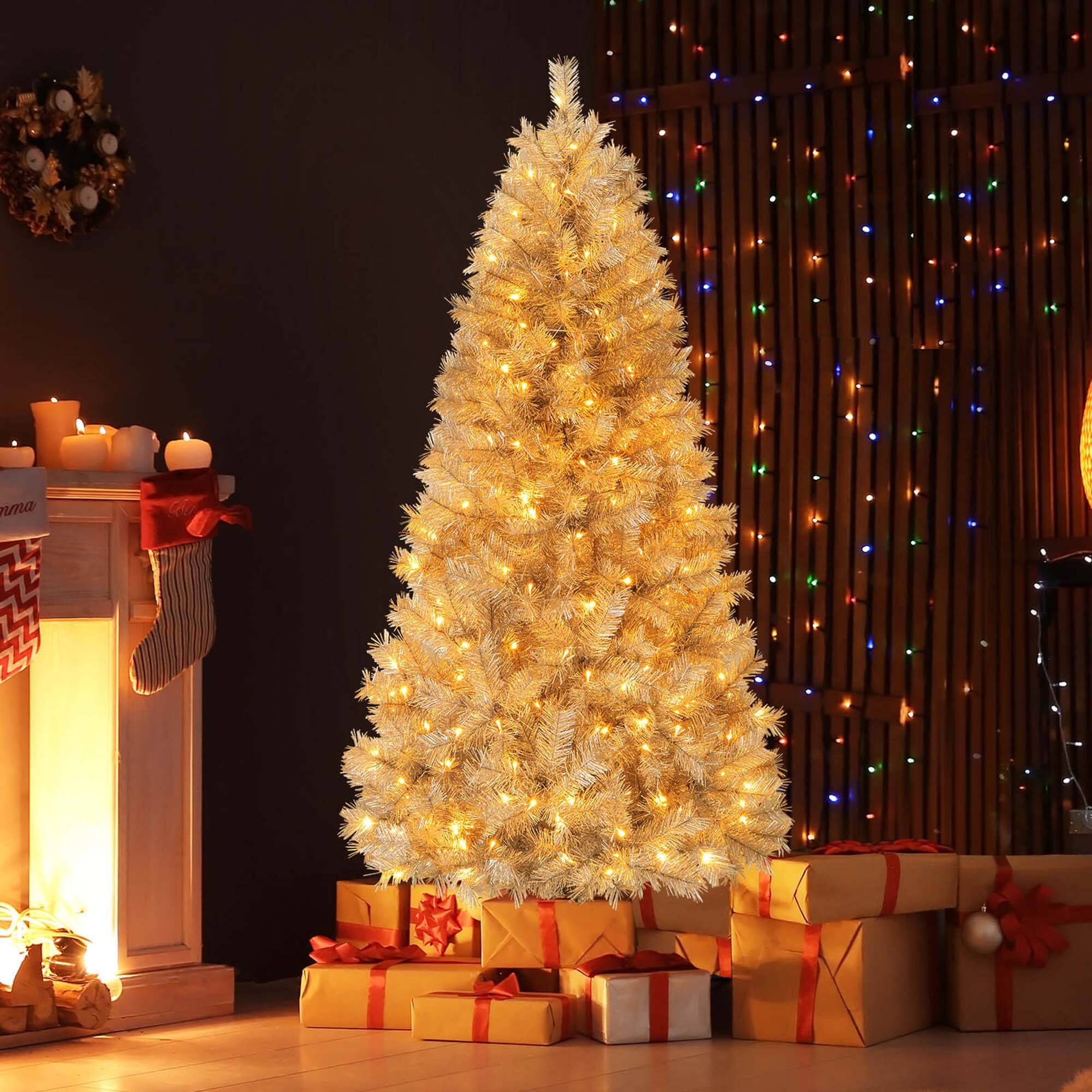Alt View 2. Costway - Costway 6 FT Christmas Tree Artificial Xmas Tree with 553 Branch Tips 230 LED Lights - Silver.