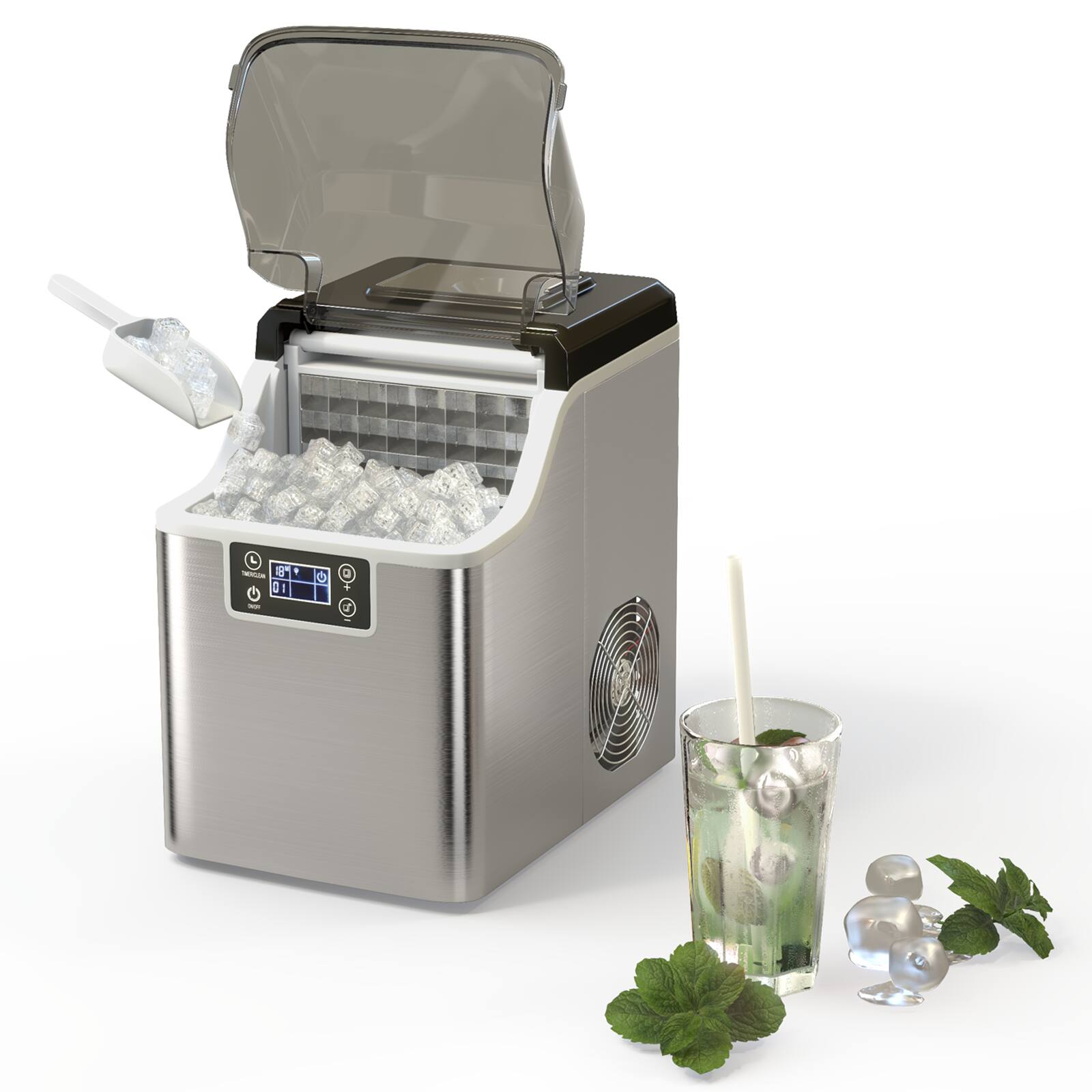 Alt View 9. Sugift - 44lbs/24H Stainless Portable Countertop Self-Clean Ice Maker, 24 Square Cubes with LCD Display - Silver.