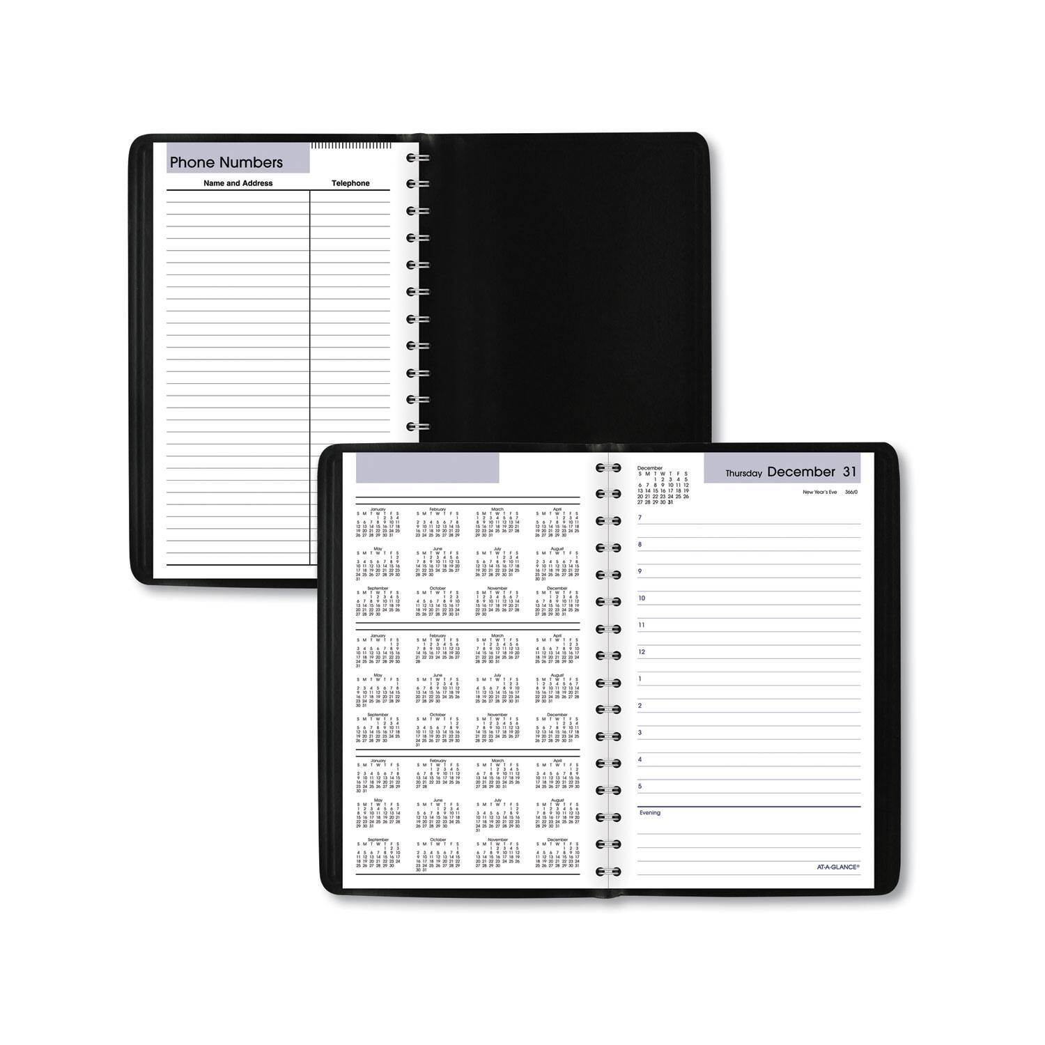 AT A GLANCE DayMinder Daily Appointment Book 8 x 5 Black Cover 12 Month