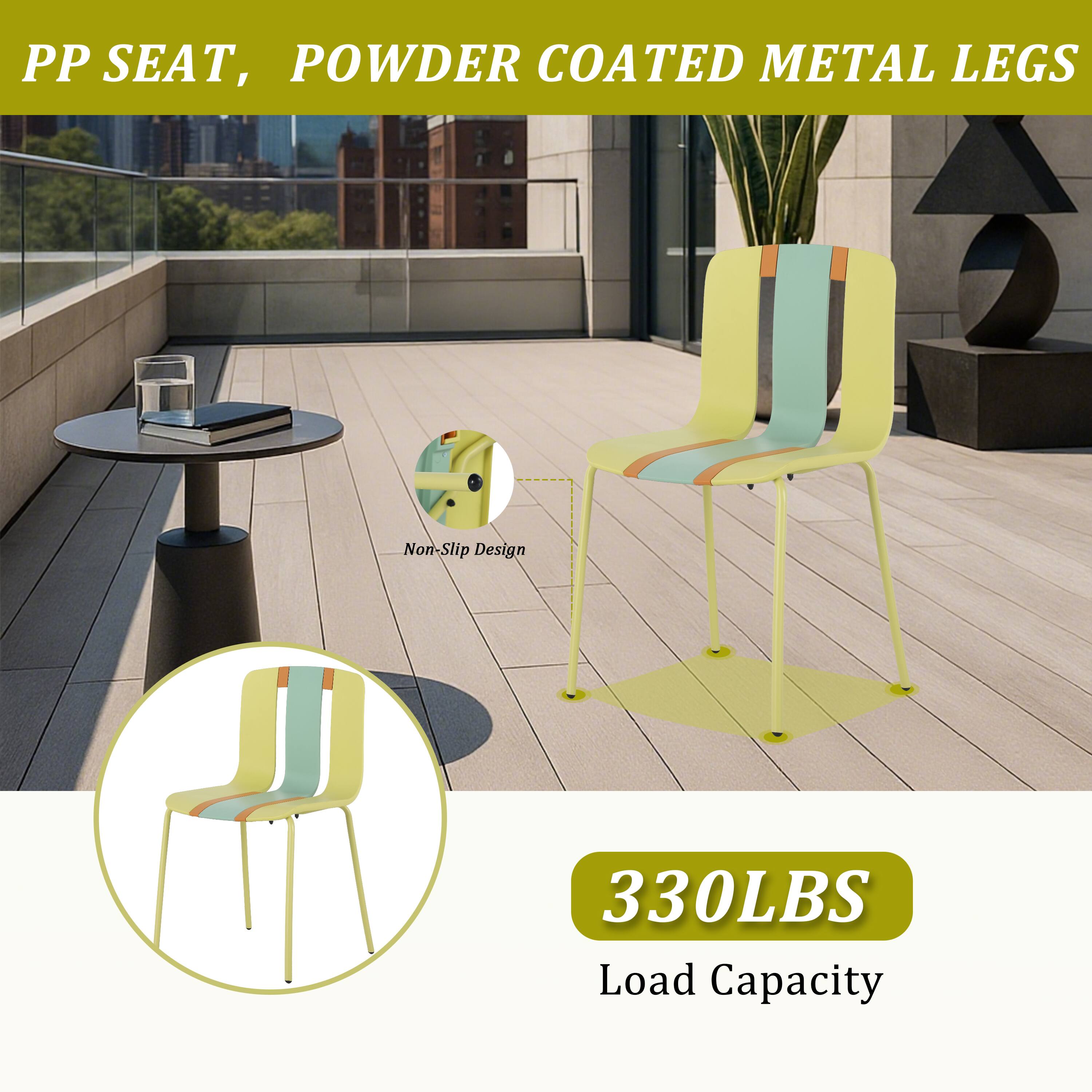 PP Seat, Powder Coated Metal Legs  
Non-Slip Design  
330LBS Load Capacity